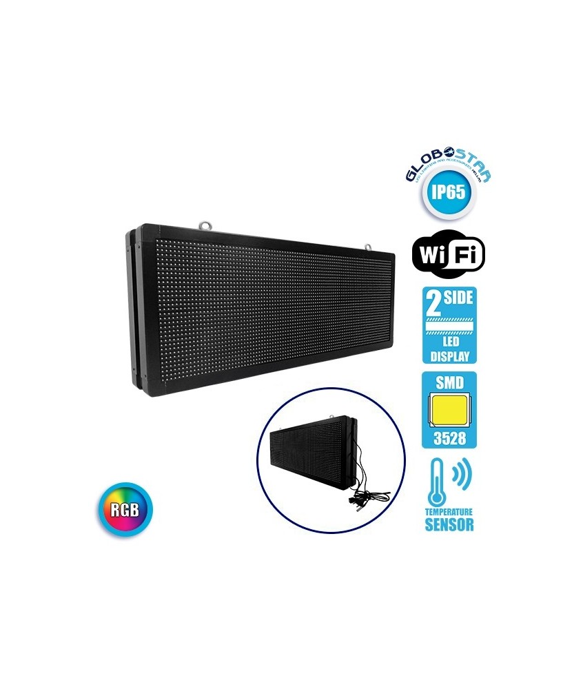 GLOBOSTAR® DISPLAY 90325 Κυλιόμενη Ψηφιακή Επιγραφή P10 Διπλής Όψης LED AC 220-240V Αδιάβροχο IP65 RGBW - WiFi Control μέσω FK APP - Αισθητήρας Θερμοκρασίας & Υγρασίας - Μ104 x Π12 x Υ40cm - 2 Χρόνια Εγγύηση